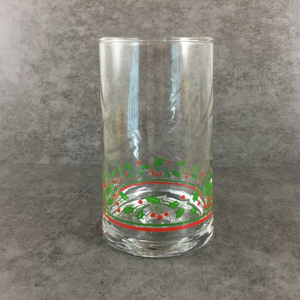 Arbys Christmas Holiday Holly Berry Tumbler Glass 5" 1983 Festive Design